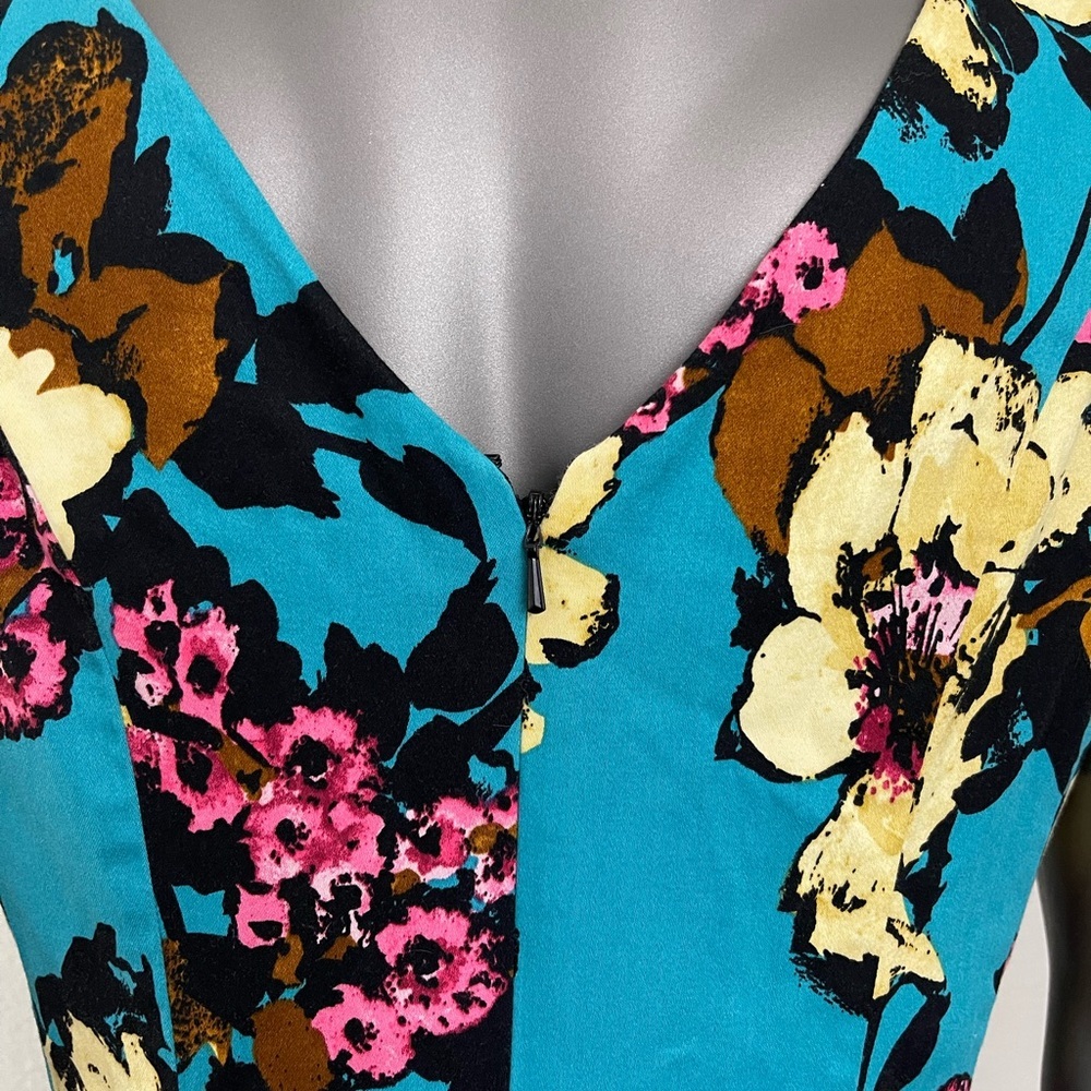 Nine West Dress 14 Floral V-Neck Fit n Flare Multicolor Cotton V Neck - Picture 9 of 13